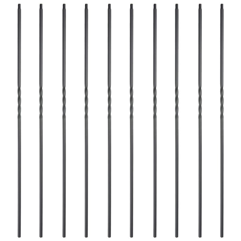 Myard Single Twist 1/2 Inches Square Forged Iron Stair Balusters Furniture for Deck Handrail Railing Staircase Balusters Banister Balustrade, 44 Inches 10-Pack (Satin Black) - Image 1